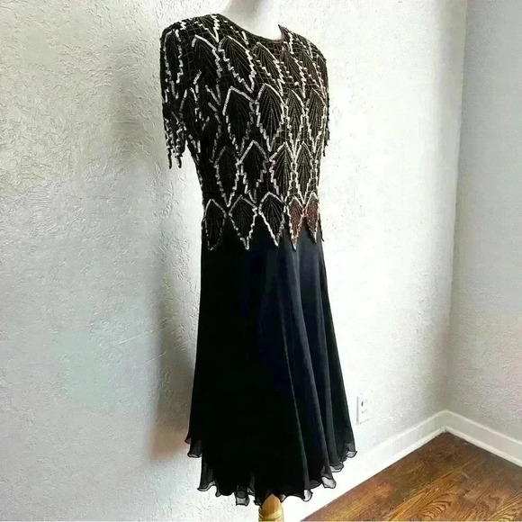 Vintage Laurence Kazar silk beaded sequin‎ party dress size medium - Picture 3 of 13